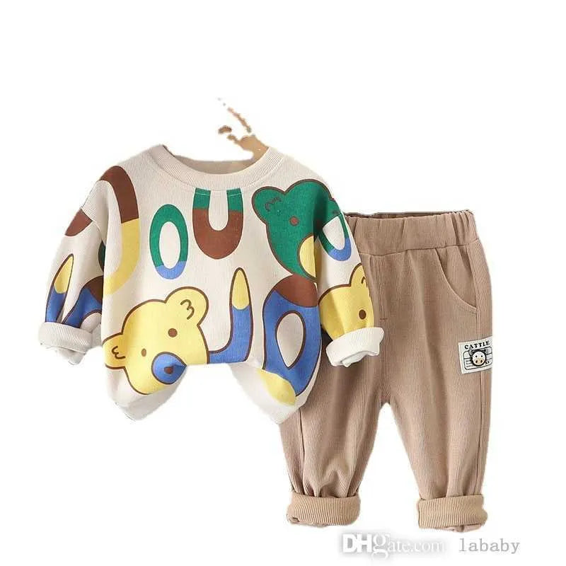 Baby Boy Clothes Kids Tracksuit 2023 Trendy Autumn Childern Designer Clothing Sets Cartoon Cotton Sports Long Sleeve Hoodie Sweater And Pants Two Piece Set 0-5Y