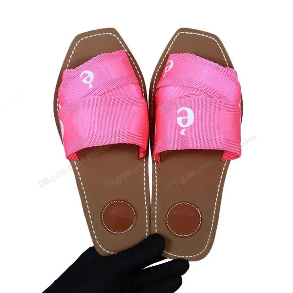 2024 Free Shipping top Woody sandals womens Mules flat slides Light tan beige white black pink blue lace Lettering canvas slippers womens summer outdoor indoor 35-42