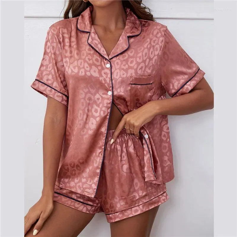 Women's Sleepwear Womens Silk Satin Pajamas Pyjamas Set Pijama Suit Female Sleep Two Piece Loungewear Plus Size