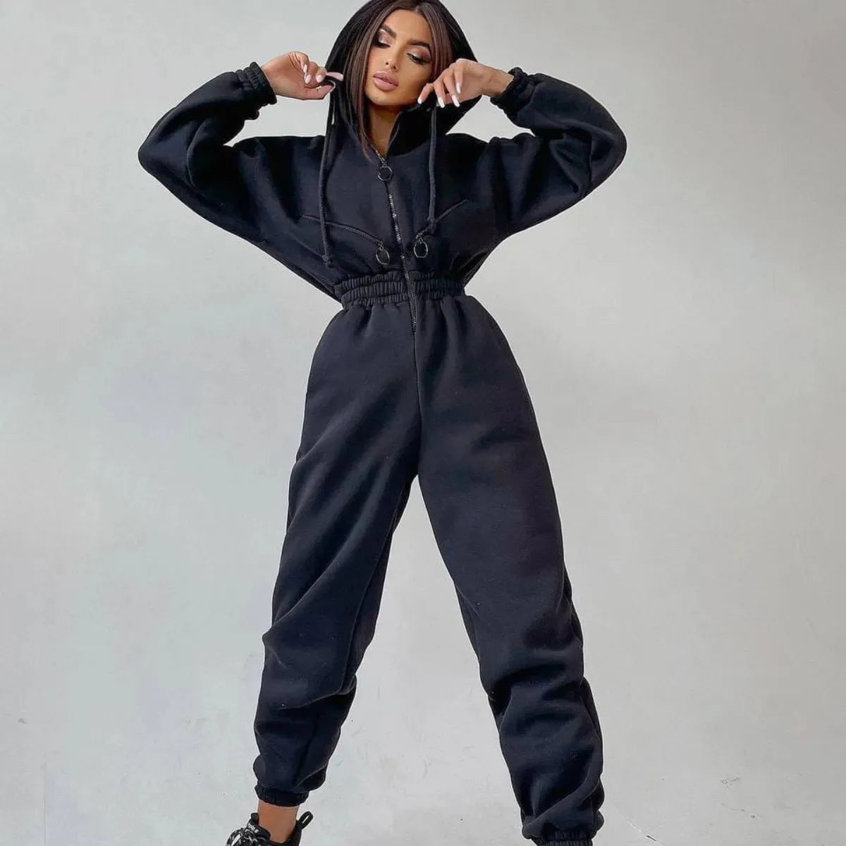 Womens Jumpsuits Rompers Fashion Elegant Hoodies Jumpsuit Women Casual Overalls Romper Fall Winter Solid Hooded Sportwear Tracksuits 231019