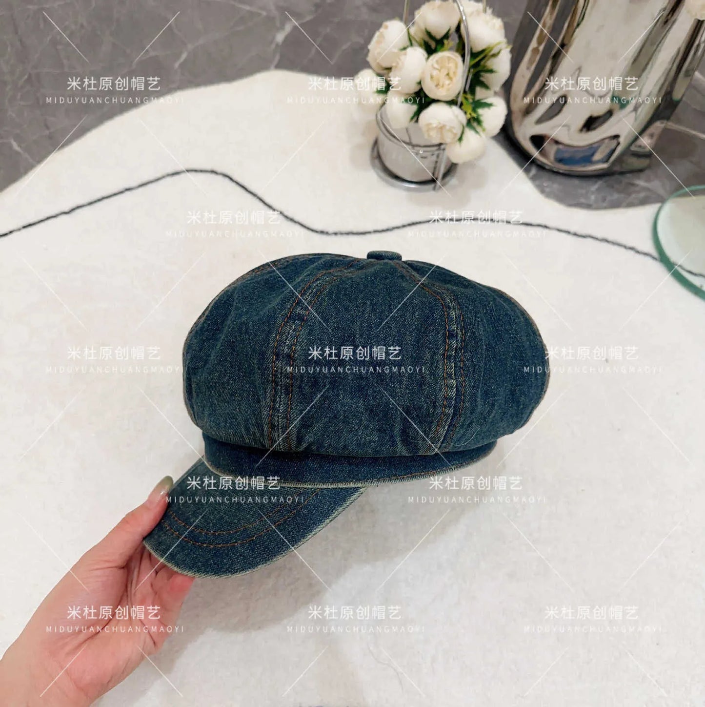 Ball Caps Designer Fragrance New Washed Cowboy Octagonal Hat in Chinese Vintage Denim Newspaper Kids Shows a Small Face Minimalist and Advanced Sense