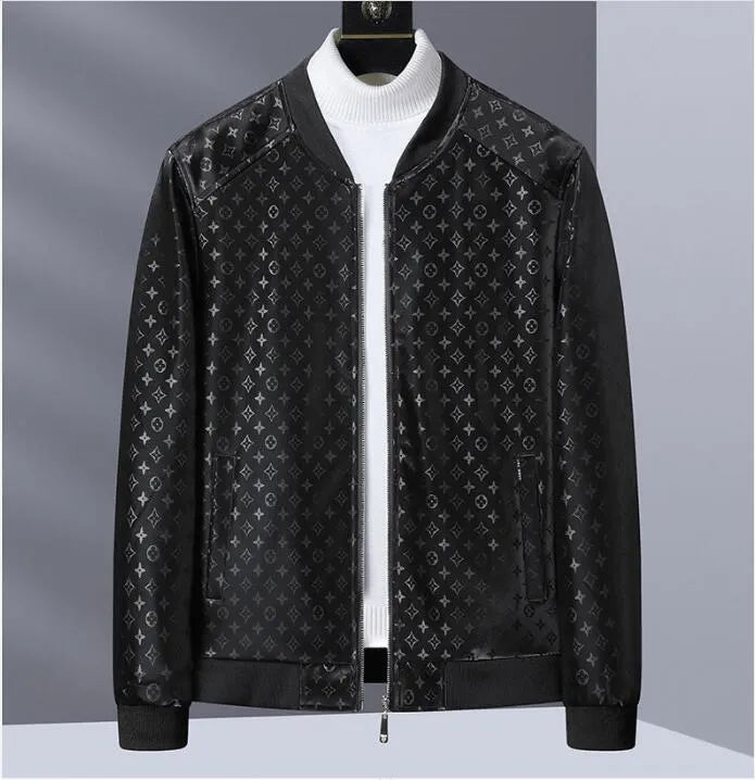 2023 Designer Mens Jacket printed leather jacket for men's youth baseball collar, spring and autumn casual black leather jacket, autumn and winter men's coat