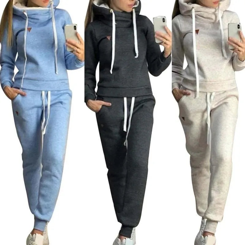 Women's Two Piece Pants 2Pcs Women Jogging Suit Solid Color Tracksuits Fleece Lined Hoodies Pants Set 220902