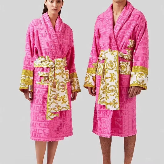 bath robe long bathrobe designer cardigan Lovers Longstyle LUXURY European printing bright 100% cotton luxurious Couple BathRobe wholesale 2 pairs price 10% off