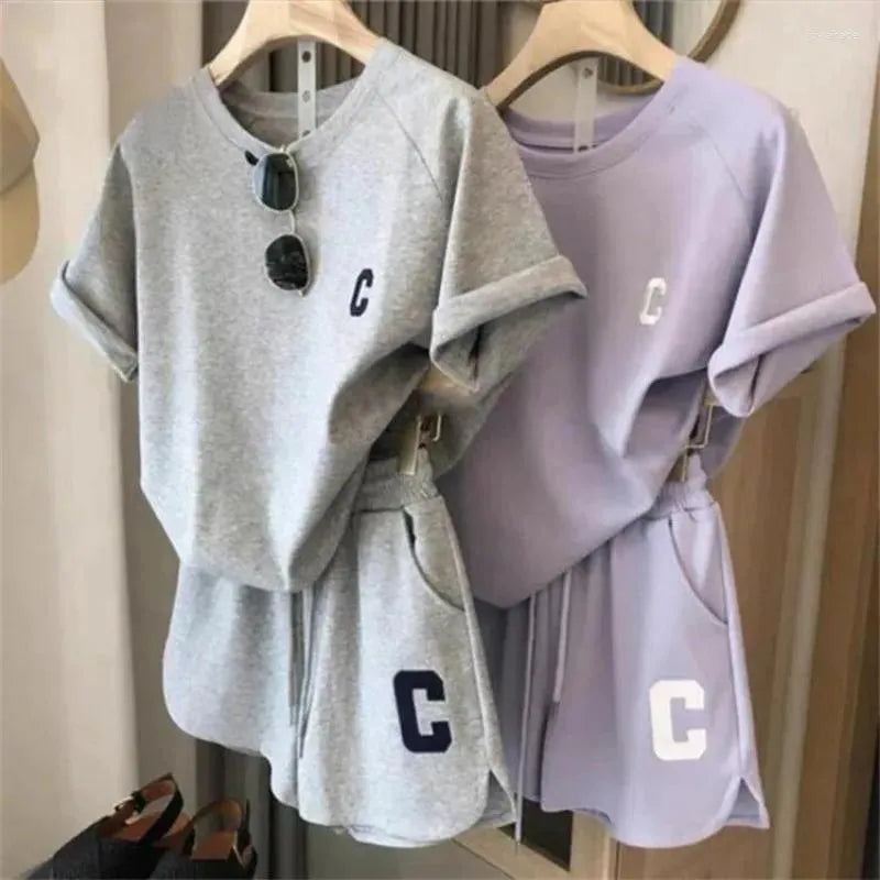 Women's Tracksuits Summer Clothing For Women LOOSE Casual Sports Wide Leg Shorts Two Piece Sets Womens Outifits Korean Fashion Solid