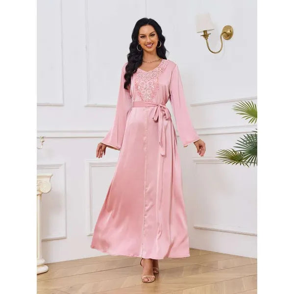 Wrap Long Dresses Dinner Dresses Middle Eastern Arab Clothing Muslim Women's Robe Fashion Beading New Dubai Dress FZ031090