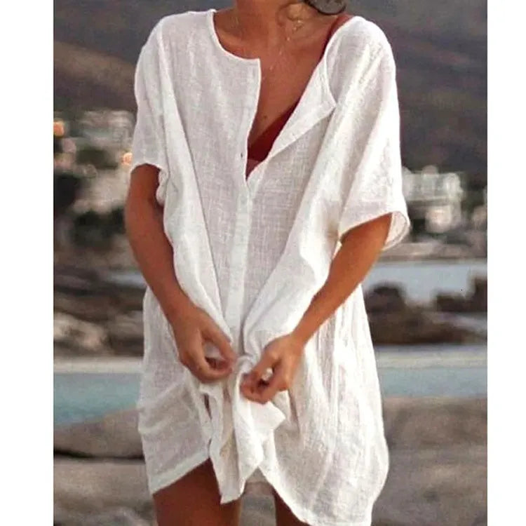 Basic Casual Dresses Cotton Women s Dress White Oversize Beach Female Summer Fashion Loose Shirt Lady Clothes 230701