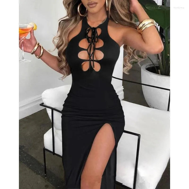 Casual Dresses 2023 Y2K INS Chic Sexy Sleeveless Corset Evening Cocktail Dress Elegant Drawstring Ruched High Slit Party For Women