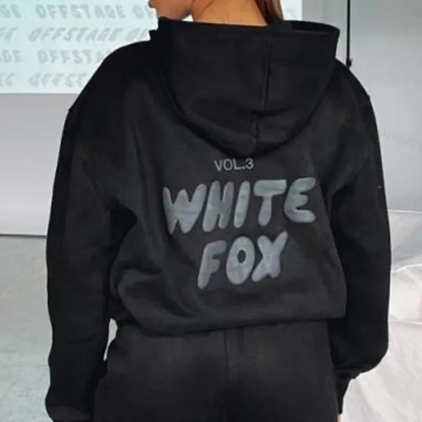 Sweatshirts WF-Women Women's Hoodies Letter Print 2 Piece Outfits FOX Cowl Neck Long BLACK WHITE Sleeve Sweatshirt and Pants Set Tracksuit Pullover Hooded Sports suit