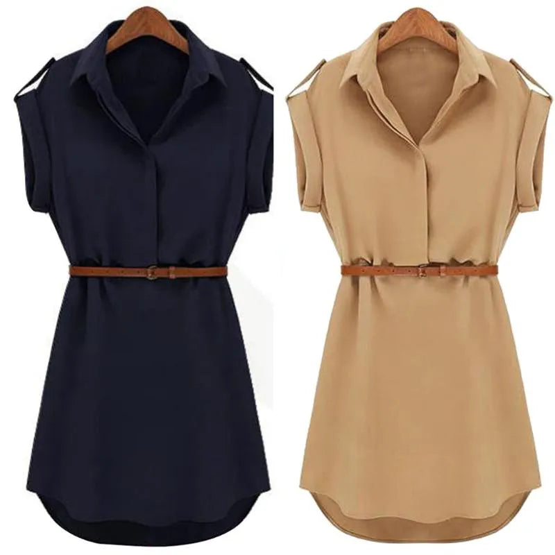 Summer Dress Women Loose Short Sleeve Mini With Belt High Quality Vestido Clothes