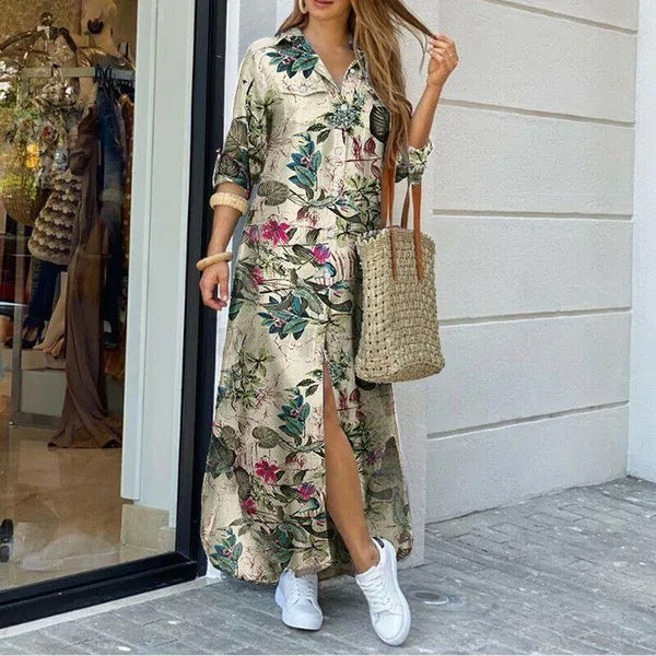 Casual Dresses 2022 Long Shirt Dress Women Single Breasted Button Lapel Sleeve Spring Summer Letter Print Oversized Robe