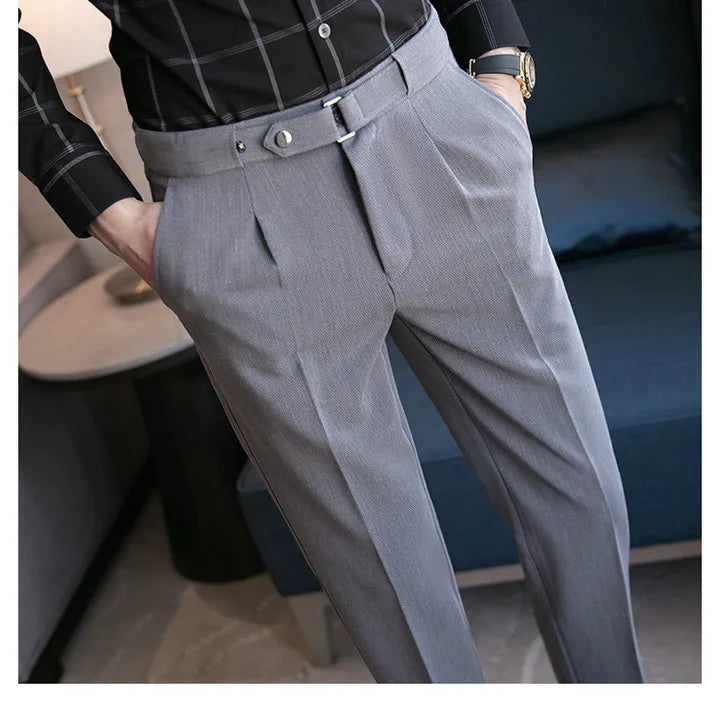 9 Part Pants For Men Pleated Pants Korean Fashion Ankle Length Streetwear Casual Pant Men's Formal Trousers Slacks Chinos New Brand