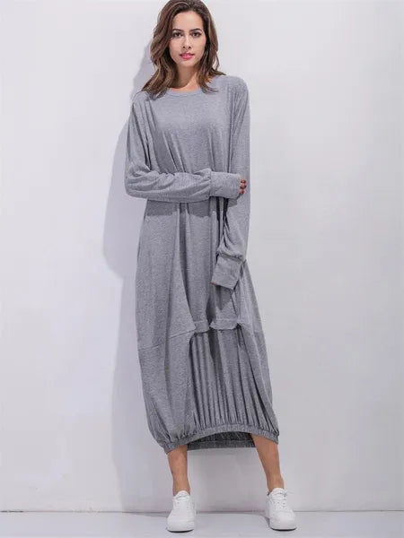 Casual Dresses Loose Dress Oversize Irregular Long Sleeve Round Neck T-shirt Sexy Maxi For Women Undefined