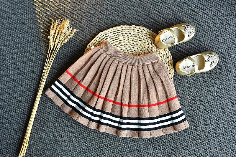 Baby Girls Winter Clothes Set Girl Sweater Striped Pleated Skirt Two-piece Suit 3-7 Years Kids Clothing