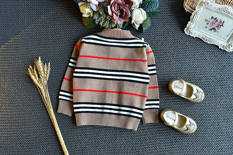 Baby Girls Winter Clothes Set Girl Sweater Striped Pleated Skirt Two-piece Suit 3-7 Years Kids Clothing