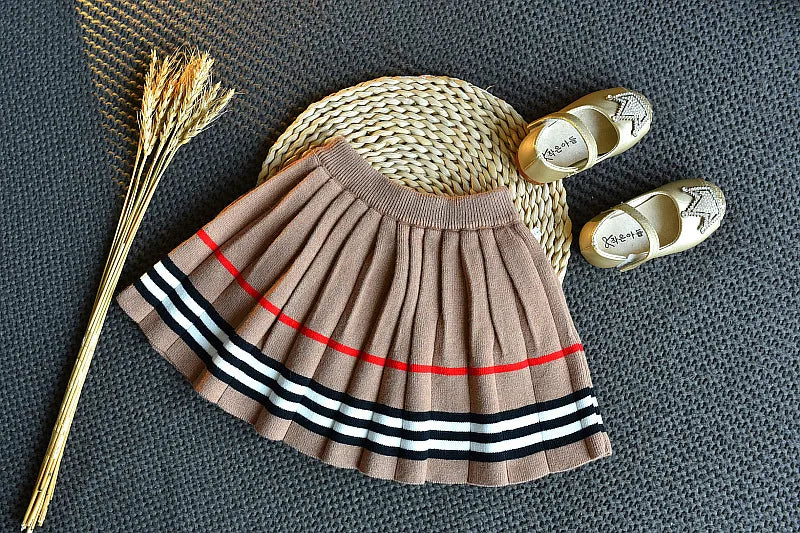 Baby Girls Winter Clothes Set Girl Sweater Striped Pleated Skirt Two-piece Suit 3-7 Years Kids Clothing