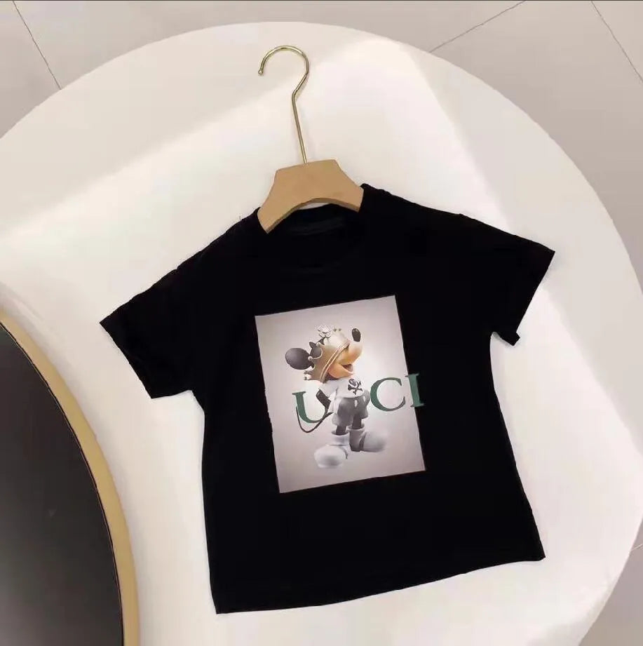 Baby cartoon mouse Designer Clothes T-Shirts Fashion Girls Boys Short-Sleeved Tops Big Kids Versatile INS Letter Summer Children Simple Style Tees size 100cm-160cm