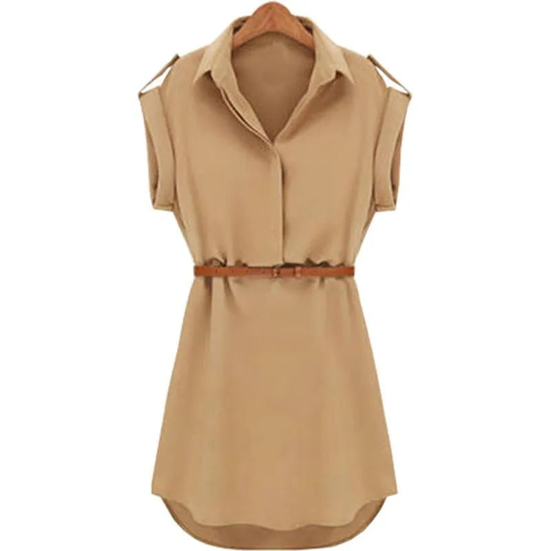 Summer Dress Women Loose Short Sleeve Mini With Belt High Quality Vestido Clothes