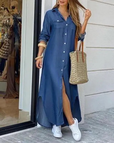 Casual Dresses 2022 Long Shirt Dress Women Single Breasted Button Lapel Sleeve Spring Summer Letter Print Oversized Robe