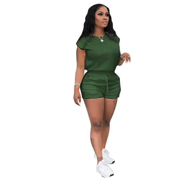 Summer Womens Short Sleeve Tracksuits Two Piece Set Sports Suit T Shirt And Shorts Matching Ladies Casual Plus Size Clothing