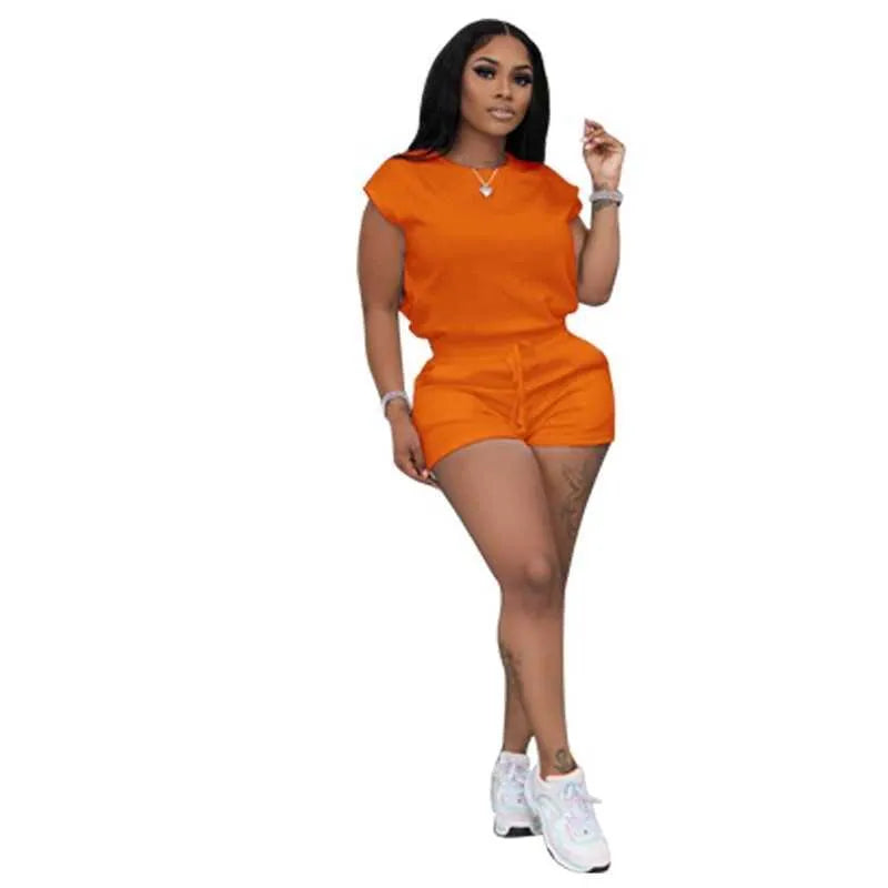 Summer Womens Short Sleeve Tracksuits Two Piece Set Sports Suit T Shirt And Shorts Matching Ladies Casual Plus Size Clothing