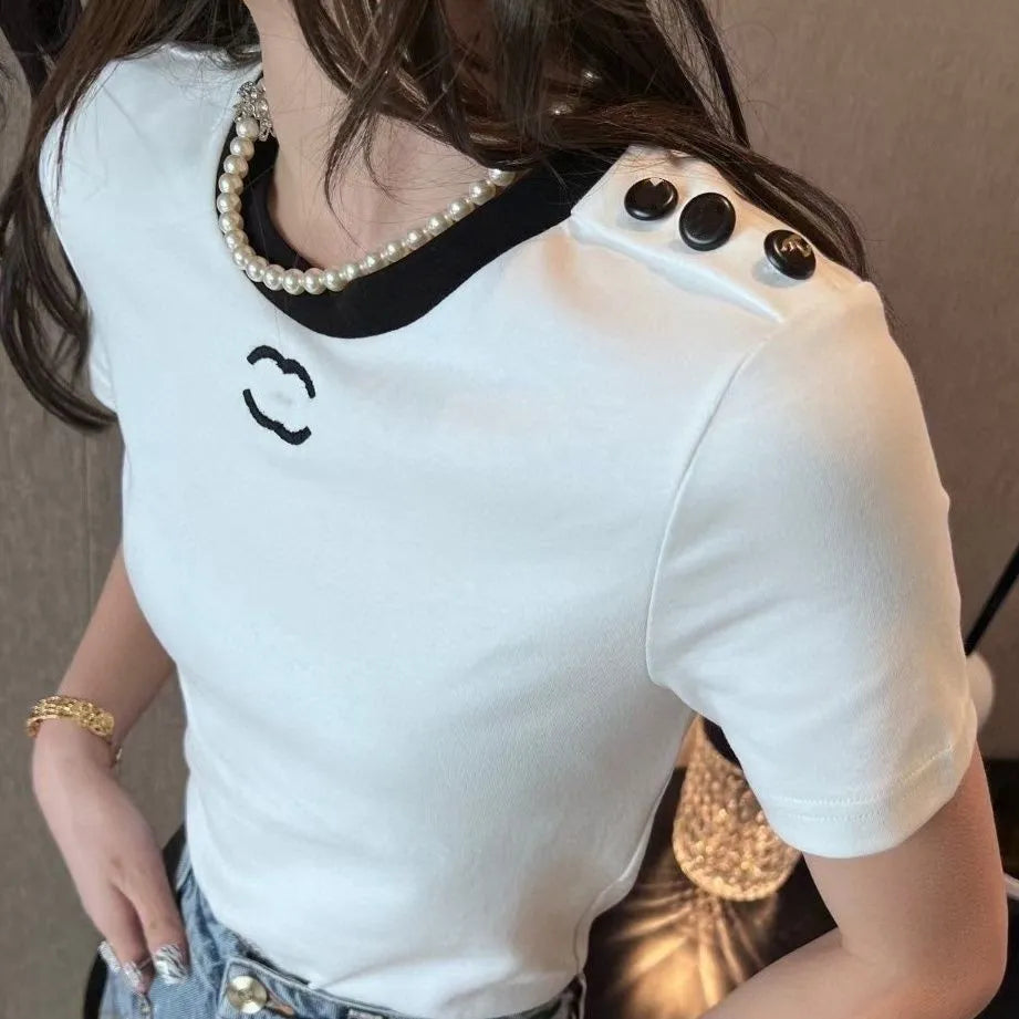 Womens Designer t shirts For Women t shirt With Letter And Dot Fashion Embroidered letters Summer Short Sleeved Top Tee Woman Clothing