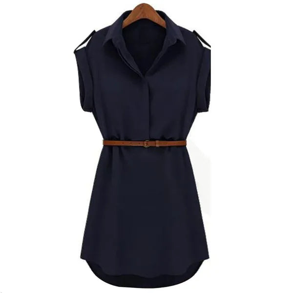 Summer Dress Women Loose Short Sleeve Mini With Belt High Quality Vestido Clothes