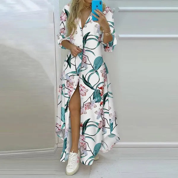 Casual Dresses 2022 Long Shirt Dress Women Single Breasted Button Lapel Sleeve Spring Summer Letter Print Oversized Robe