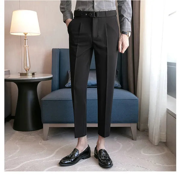 9 Part Pants For Men Pleated Pants Korean Fashion Ankle Length Streetwear Casual Pant Men's Formal Trousers Slacks Chinos New Brand