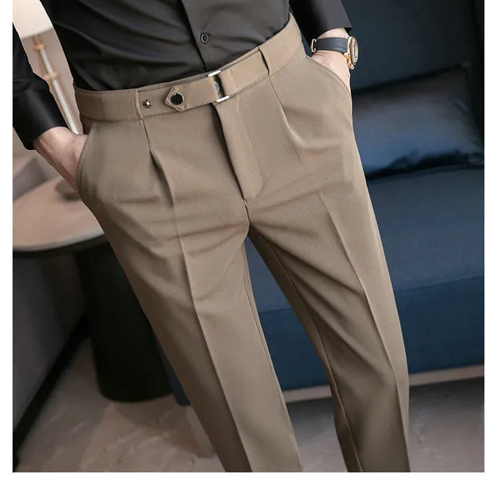 9 Part Pants For Men Pleated Pants Korean Fashion Ankle Length Streetwear Casual Pant Men's Formal Trousers Slacks Chinos New Brand