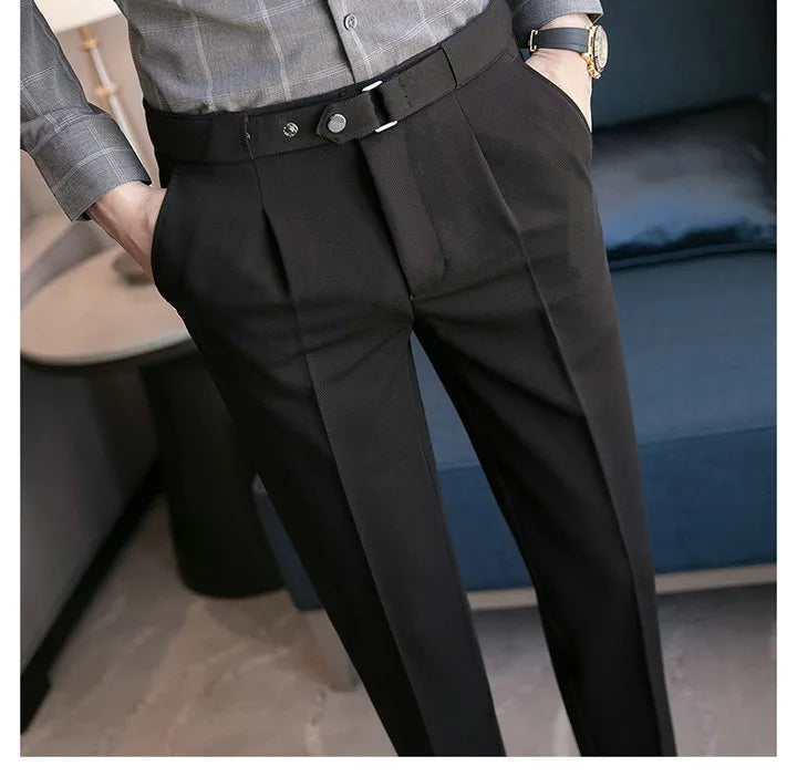 9 Part Pants For Men Pleated Pants Korean Fashion Ankle Length Streetwear Casual Pant Men's Formal Trousers Slacks Chinos New Brand