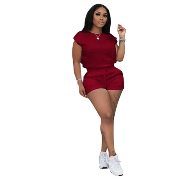 Summer Womens Short Sleeve Tracksuits Two Piece Set Sports Suit T Shirt And Shorts Matching Ladies Casual Plus Size Clothing