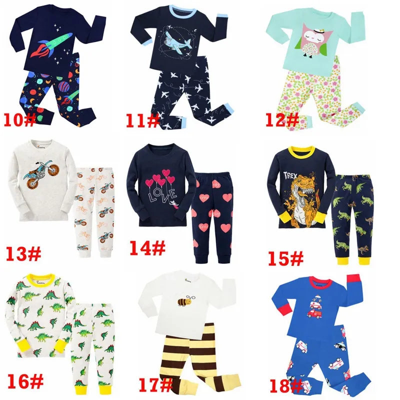 100 Cotton Boys Animal worm Pajamas Sets Kids Pyjamas for 2-8Years Children Car Printing Pijamas Motor Sleepwear Boys Clothes 31style dhl