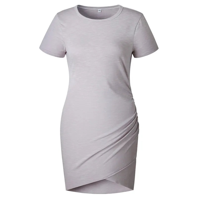 Crew Neck Dress Short Sleeves Irregular slim bodycon dresses Sexy Women Hip wrap Skirt summer clothes