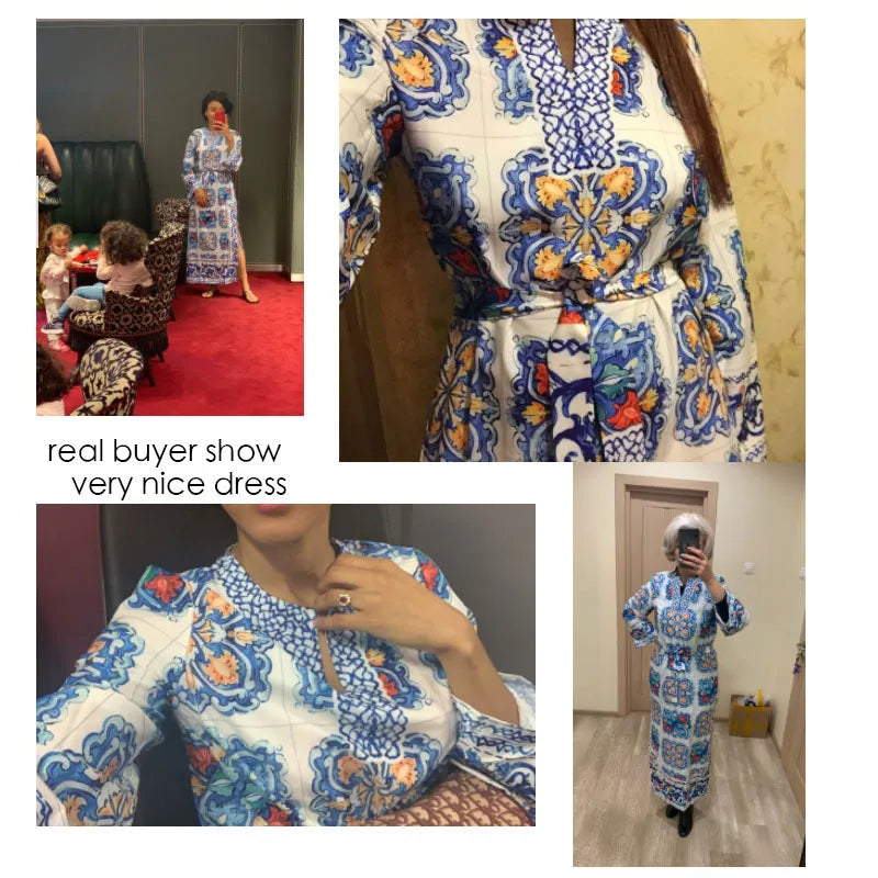 Hot Sale GETSPRING Women Dress Summer Maxi Dress Print Chiffon Dresses V Neck Long Sleeve Loose Split Bohemia Boho Floral Plus Size Free