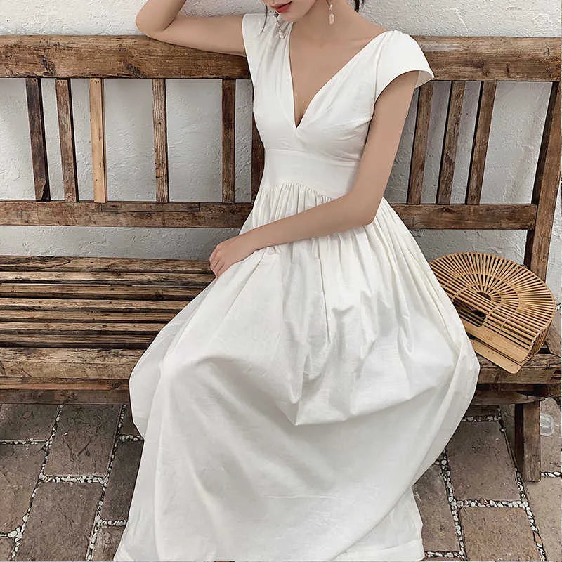 Women Elegant White Dress Bohemian Beach Holiday Sleeveless Midi Party Dresses Female Ladies Clothing Vestidos 210608