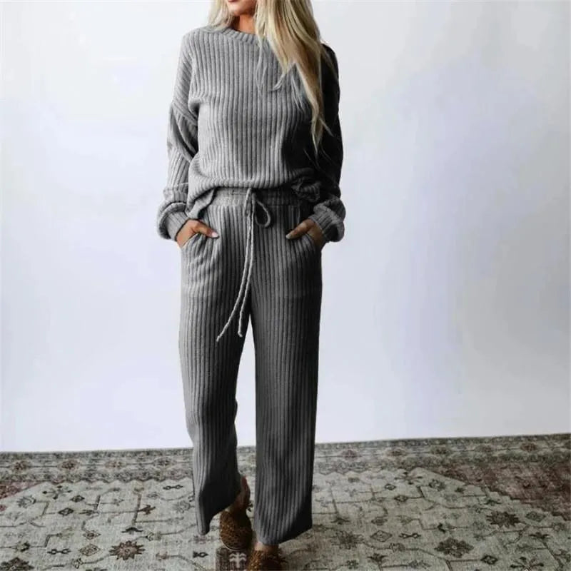 Women's Tracksuits Two Piece Set Lady Autumn Winter Casual Homewear Women Pullover Sweater Tracksuit High Waist Knit Wide Leg Pants 2 Suits