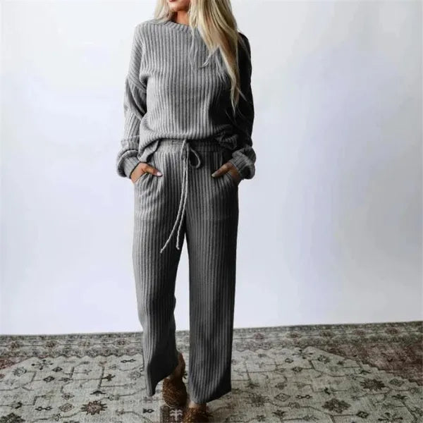 Women's Tracksuits Two Piece Set Lady Autumn Winter Casual Homewear Women Pullover Sweater Tracksuit High Waist Knit Wide Leg Pants 2 Suits