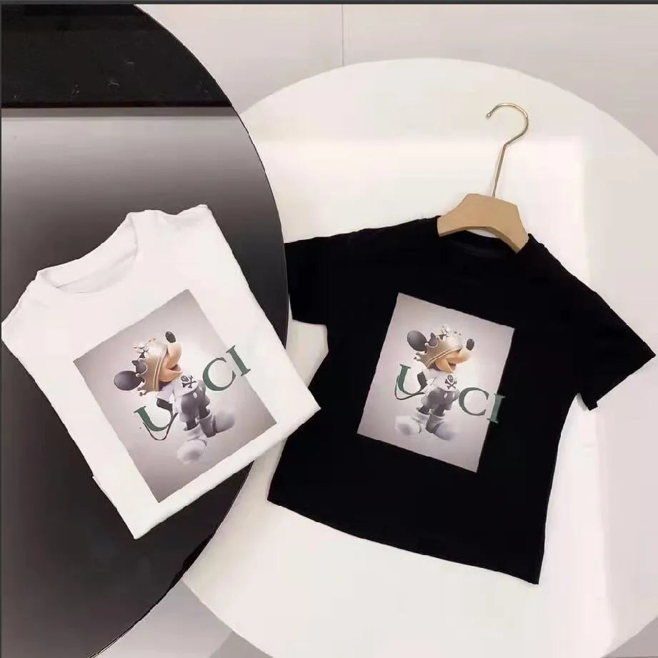 Baby cartoon mouse Designer Clothes T-Shirts Fashion Girls Boys Short-Sleeved Tops Big Kids Versatile INS Letter Summer Children Simple Style Tees size 100cm-160cm