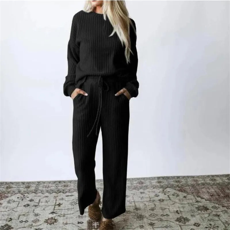 Women's Tracksuits Two Piece Set Lady Autumn Winter Casual Homewear Women Pullover Sweater Tracksuit High Waist Knit Wide Leg Pants 2 Suits