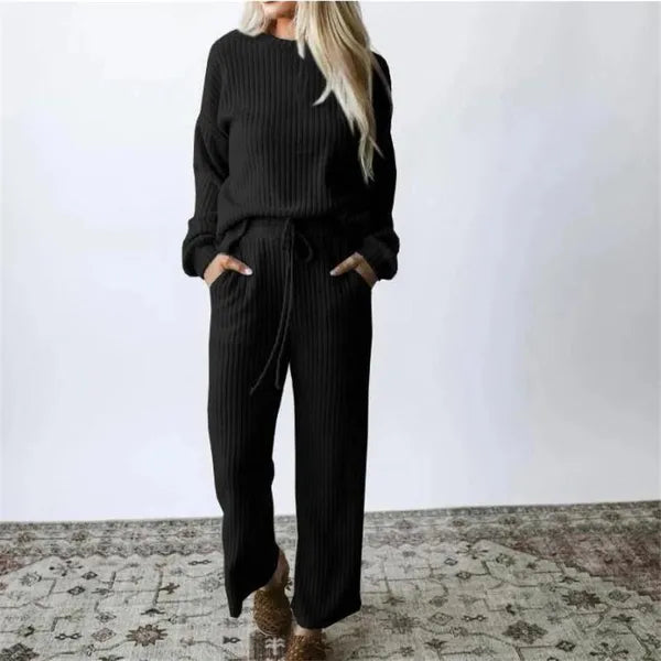 Women's Tracksuits Two Piece Set Lady Autumn Winter Casual Homewear Women Pullover Sweater Tracksuit High Waist Knit Wide Leg Pants 2 Suits