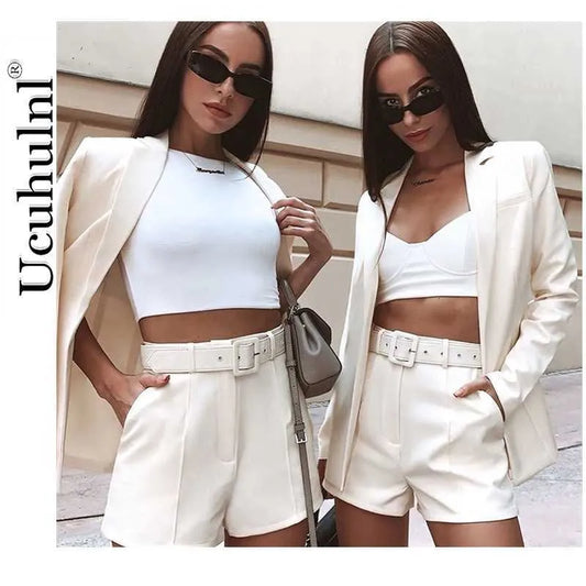 2020 Autumn Winter Women Blazer/shorts Set 2 Piece Set Office Suit Plus Size Outfits Jacket Casual Wide Leg Co Ord Set Pants Y0625