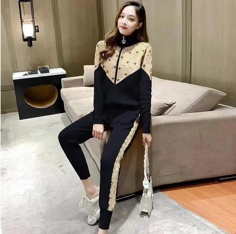 Women's Tracksuits Knit Zip Cardigan Tops Pants Suit 2PCS Sets Luxury Designer Jacket Coat Woman Casual Sweater Trousers Suits