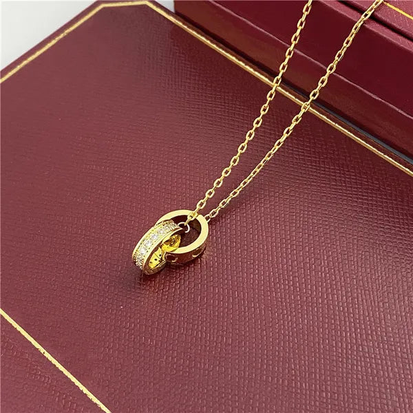 choker womens necklace for woman love jewelry gold pendant dual ring stainless steel jewlery fashion oval interlocking rings Clavicular chain necklaces designer