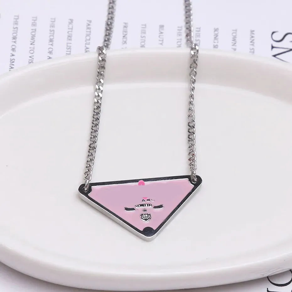 Designer silver color mens necklace women triangle letters love trendy punk men enamel cool street womens pendants necklaces ladies chains luxury jewlery