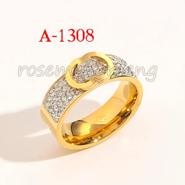 Designer Branded Letter Band Rings Women 18K Gold Plated Silver Plated Crystal Stainless Steel Love Wedding Jewelry Supplies Ring Fine Carving Finger Ring 3 Style