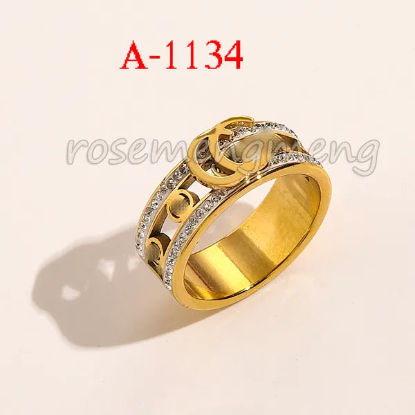 Designer Branded Letter Band Rings Women 18K Gold Plated Silver Plated Crystal Stainless Steel Love Wedding Jewelry Supplies Ring Fine Carving Finger Ring 3 Style