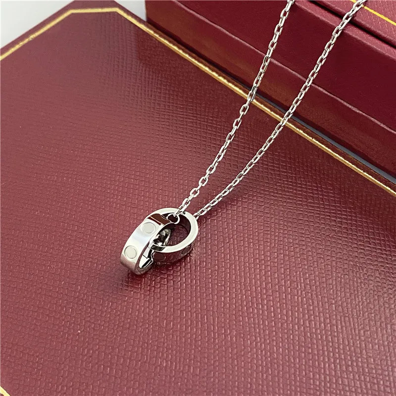 choker womens necklace for woman love jewelry gold pendant dual ring stainless steel jewlery fashion oval interlocking rings Clavicular chain necklaces designer