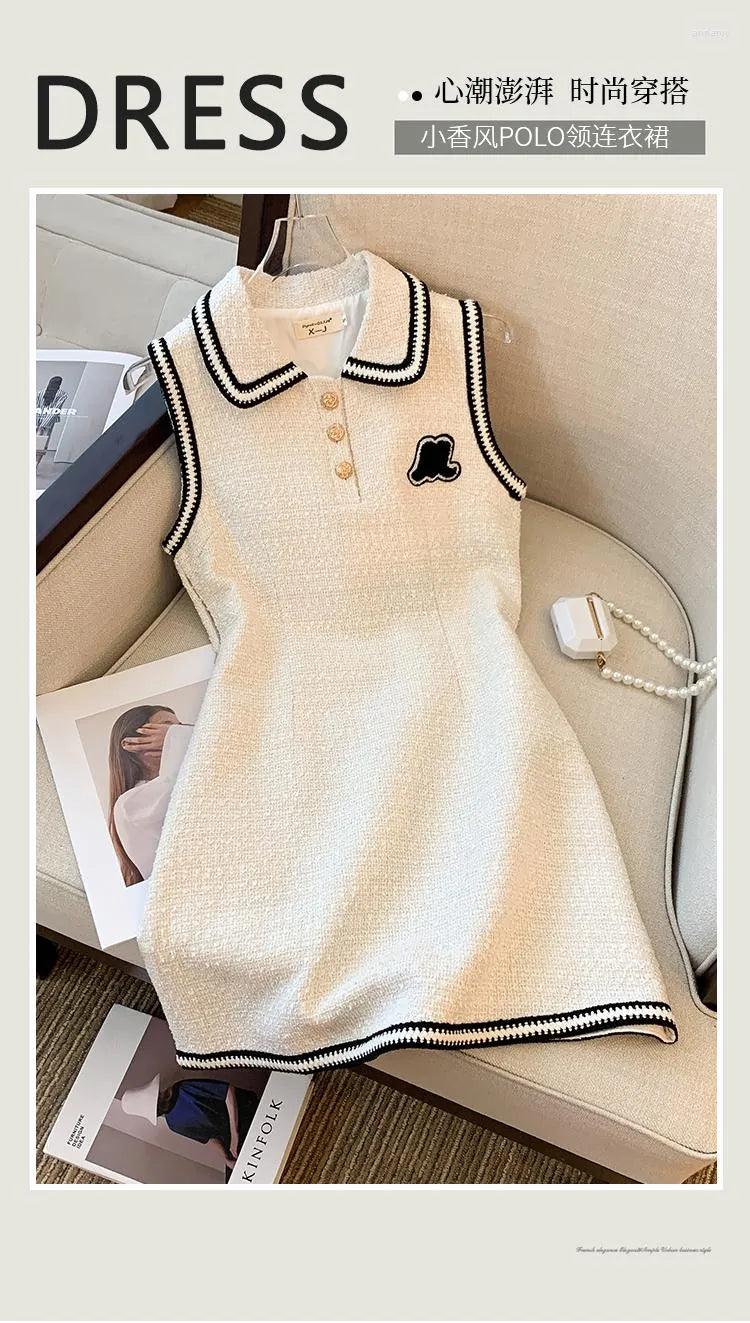 Casual Dresses Amolapha Tweed Patchwork Mini Dress Fashion Aesthetic Club Party Frocks For Women Sexy Sleeveless Outfits