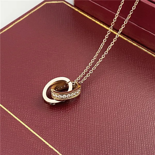 choker womens necklace for woman love jewelry gold pendant dual ring stainless steel jewlery fashion oval interlocking rings Clavicular chain necklaces designer